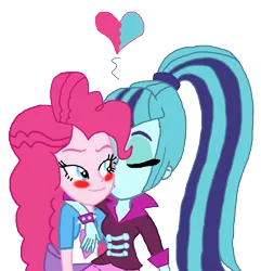 Size: 1900x1973 | Tagged: safe, artist:ktd1993, artist:sarahgdo, derpibooru import, pinkie pie, sonata dusk, equestria girls, blushing, female, heart, kissing, lesbian, pinata (ship), shipping, simple background, transparent background