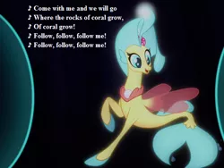 Size: 512x384 | Tagged: bubble, cropped, derpibooru import, edit, edited screencap, haydn, lyrics, my little pony: the movie, princess skystar, safe, screencap, seapony (g4), song reference, text, the mermaid song