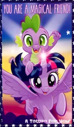 Size: 268x458 | Tagged: alicorn, derpibooru import, duo, holiday, my little pony: the movie, official, safe, scan, spike, twilight sparkle, twilight sparkle (alicorn), valentine's day, valentine's day card