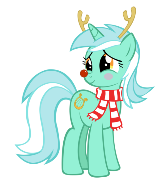 Size: 846x945 | Tagged: antlers, christmas, clothes, deer, derpibooru import, hearth's warming eve, holiday, lyra heartstrings, red nose, reindeer, safe, scarf, simple background, transparent background, vector