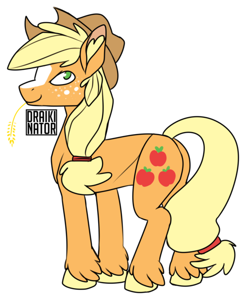 Size: 1280x1555 | Tagged: safe, artist:draikinator, derpibooru import, applejack, earth pony, pony, applejack's hat, cowboy hat, cutie mark, female, hat, looking at you, mare, simple background, smiling, solo, straw in mouth, transparent background