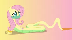 Size: 11200x6300 | Tagged: safe, artist:parclytaxel, derpibooru import, fluttershy, genie, genie pony, lamia, original species, pony, snake, ain't never had friends like us, .svg available, absurd resolution, armband, ask, danger noodle, female, fluttersnake, forked tongue, gradient background, lamiafied, looking back, mare, solo, species swap, tongue out, tumblr, vacuum cleaner, vector, veil