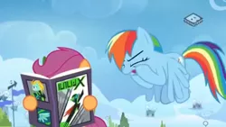 Size: 1366x768 | Tagged: book, boomerang (tv channel), derpibooru import, double facehoof, facehoof, lightning dust, rainbow dash, reading, safe, scootaloo, screencap, the washouts (episode), written equestrian