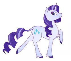 Size: 1997x1711 | Tagged: safe, artist:dippindott, derpibooru import, rarity, pony, unicorn, leak, spoiler:g5, cutie mark, female, g5, looking back, mare, profile, raised hoof, rarity (g5), redesign, simple background, smiling, solo, white background