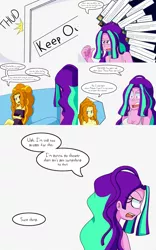 Size: 2000x3200 | Tagged: safe, artist:jake heritagu, derpibooru import, adagio dazzle, aria blaze, comic:aria's archives, equestria girls, clothes, comic, couch, keep out, vulgar