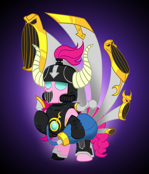 Size: 2305x2681 | Tagged: safe, artist:athos01, derpibooru import, pinkie pie, pony, yakity-sax, crossover, noise marine, solo, warhammer (game), warhammer 40k, yovidaphone