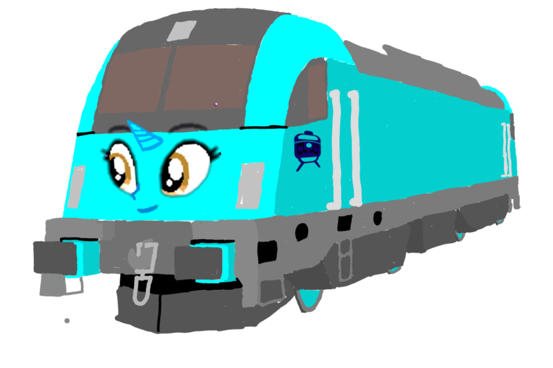 Size: 1080x720 | Tagged: artist:dwayneflyer, artist:track&song, db br 182, derpibooru import, face, horn, locomotive, oc, oc:trackthesia, requested art, safe, siemens es64u2, simple background, train, transparent background, twitterponies, unofficial characters only