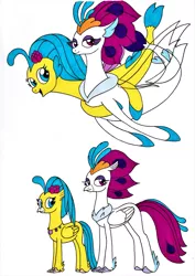 Size: 2465x3489 | Tagged: artist:killerteddybear94, classical hippogriff, derpibooru import, duo, female, hippogriff, mother and child, mother and daughter, my little pony: the movie, open mouth, princess skystar, queen novo, safe, seapony (g4), seashell necklace, smiling, traditional art