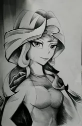 Size: 2336x3552 | Tagged: safe, artist:초보놀이, derpibooru import, sunset shimmer, equestria girls, black and white, grayscale, monochrome, solo, traditional art