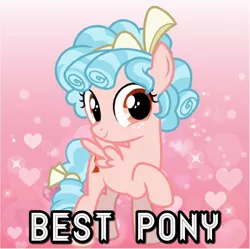 Size: 600x598 | Tagged: safe, derpibooru import, edit, cozy glow, pegasus, pony, best pony, cozybetes, cute, female, heart, heart background, it's a trap, looking at you, misleading thumbnail, one hoof raised, text