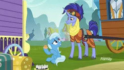 Size: 1920x1080 | Tagged: safe, derpibooru import, screencap, hoo'far, trixie, pony, saddle arabian, unicorn, road to friendship, discovery family logo, female, hoo'far's wagon, male, mare, stallion, trixie's wagon