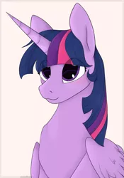 Size: 2041x2911 | Tagged: alicorn, artist:mariashapony, blushing, bust, derpibooru import, portrait, safe, simple background, solo, twilight sparkle, twilight sparkle (alicorn)