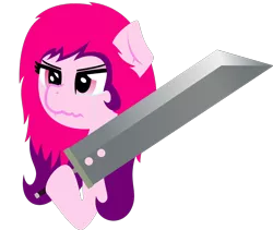 Size: 976x824 | Tagged: buster sword, cute, derpibooru import, oc, oc:blade keeper, pink eyes, safe, she's not edgy she's adorable, simple background, solo, sword, transparent background, two toned mane, unofficial characters only, weapon
