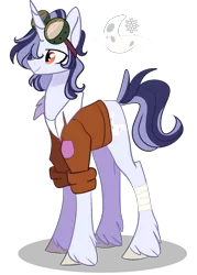 Size: 1032x1440 | Tagged: safe, artist:iheyyasyfox, derpibooru import, oc, oc:emerson lulamoon, pony, unicorn, clothes, goggles, male, offspring, parent:hoo'far, parent:trixie, parents:trixfar, shirt, simple background, solo, stallion, transparent background