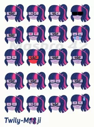 Size: 800x1080 | Tagged: safe, artist:masbro42, derpibooru import, sci-twi, twilight sparkle, equestria girls, equestria girls series, text support, text support: rarity, :), :3, :<, :c, :d, :o, :|, ><, ^^, adorkable, angry, blushing, crying, cute, d:, dork, emoji, eye twitch, eyes closed, frown, glare, glasses, happy, heart, heart eyes, one eye closed, open mouth, ponytail, red face, sad, simple background, smiling, smirk, sunglasses, twiabetes, white background, wingding eyes, wink, x3, xd