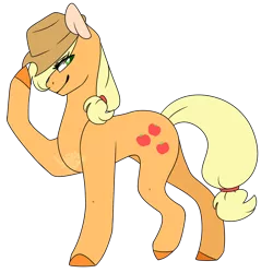 Size: 1200x1200 | Tagged: safe, artist:ask-azalea-grey, derpibooru import, part of a set, applejack, earth pony, pony, applejack's hat, cowboy hat, cutie mark, female, hat, hoof hold, looking back, mare, simple background, smiling, solo, transparent background