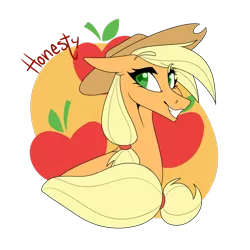 Size: 1280x1280 | Tagged: safe, artist:ask-azalea-grey, derpibooru import, part of a set, applejack, earth pony, pony, applejack's hat, cowboy hat, cutie mark background, female, floppy ears, hat, looking back, mare, simple background, smiling, solo, transparent background