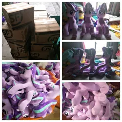 Size: 1250x1250 | Tagged: safe, artist:nekokevin, derpibooru import, starlight glimmer, pony, unicorn, series:nekokevin's glimmy, box, cute, female, irl, looking at you, mare, multeity, photo, pile, plushie, sitting, smiling, so much pony, starlight cluster, underhoof
