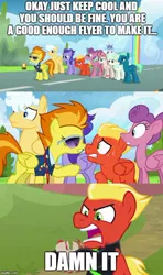 Size: 500x843 | Tagged: safe, derpibooru import, edit, edited screencap, screencap, angel wings, short fuse, sky stinger, spitfire, vapor trail, pegasus, pony, the washouts (episode), top bolt, clothes, comic, continuity, female, impact font, male, mare, screencap comic, stallion, text, uniform, washouts uniform, wonderbolts dress uniform