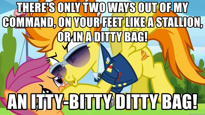 Size: 1920x1080 | Tagged: caption, derpibooru import, edit, edited screencap, exploitable meme, g.i. joe, gi joe the movie, image macro, meme, safe, scootaloo, screencap, sgt. slaughter, spitfire, text, the washouts (episode)