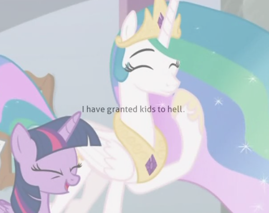 Size: 542x430 | Tagged: alicorn, derpibooru import, dull, i have granted kids to hell, princess celestia, safe, school raze, screencap, twilight sparkle, twilight sparkle (alicorn)