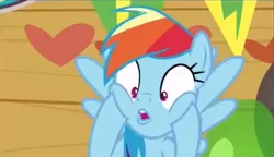 Size: 758x436 | Tagged: safe, derpibooru import, screencap, rainbow dash, pegasus, pony, the washouts (episode), banner, cropped, cute, dashabetes, faic, female, heart, mare, open mouth, rainbow dash is best facemaker, shocked, squishy cheeks, surprised