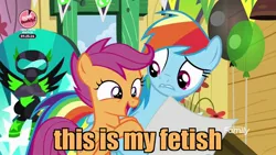 Size: 1920x1080 | Tagged: safe, derpibooru import, edit, edited screencap, screencap, rainbow dash, scootaloo, pony, the washouts (episode), caption, image macro, meme, poster, text, that is my fetish, varying degrees of want