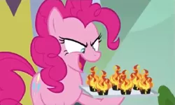 Size: 831x498 | Tagged: safe, derpibooru import, screencap, pinkie pie, earth pony, pony, the washouts (episode), cupcake, extreme chocolate airshow cupcake, female, food, grainy, low quality, mare