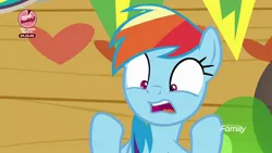 Size: 1920x1080 | Tagged: safe, derpibooru import, screencap, rainbow dash, pony, the washouts (episode), bake it like buddy, discovery family logo, solo