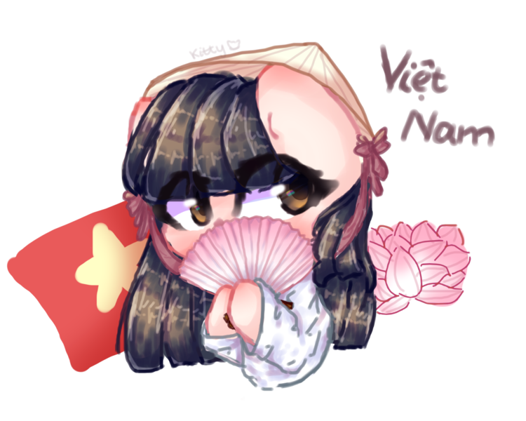 Size: 1280x1024 | Tagged: safe, artist:cutiekittyfoxpainter, derpibooru import, oc, unofficial characters only, pony, fan, female, flag, flower, lotus (flower), mare, mascot, signature, simple background, solo, traditional dress, transparent background, vietnam, vietnamese