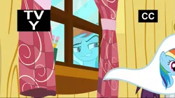 Size: 1279x722 | Tagged: safe, derpibooru import, screencap, rainbow dash, pegasus, pony, the washouts (episode), clubhouse, crusaders clubhouse, eavesdropping, faic, female, flag, mare, pencil, rainbow dash is best facemaker, smug, smugdash, solo, tv rating, tv-y