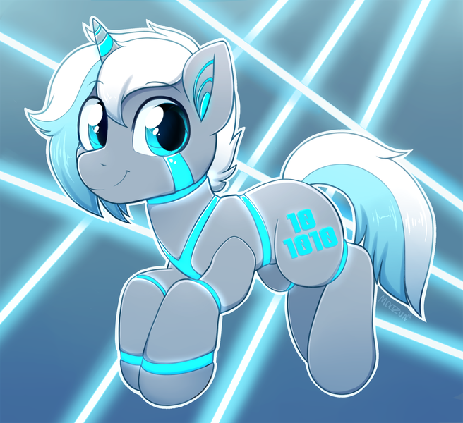 Size: 2361x2161 | Tagged: safe, artist:moozua, derpibooru import, oc, oc:equoid #42, unofficial characters only, pony, robot, robot pony, unicorn, binary, commission, cute, looking at you, male, solo, stallion