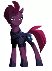 Size: 1512x2056 | Tagged: safe, artist:초보놀이, derpibooru import, tempest shadow, pony, unicorn, my little pony: the movie, armor, broken horn, eye scar, female, glare, horn, scar, simple background, solo, white background