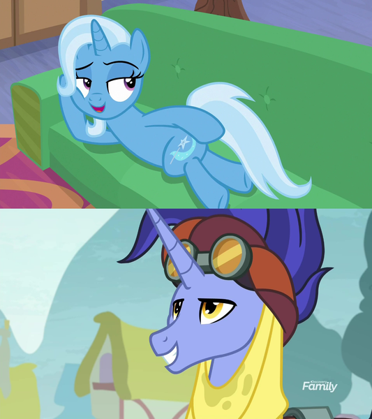 Size: 1280x1440 | Tagged: safe, derpibooru import, hoo'far, trixie, pony, saddle arabian, unicorn, road to friendship, couch, draw me like one of your french girls, exploitable meme, female, looking back, male, mare, meme, prone, shipping, shipping domino, stallion, straight, sultry pose, trixfar