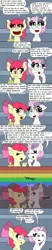 Size: 1000x4800 | Tagged: safe, artist:bjdazzle, derpibooru import, apple bloom, sweetie belle, earth pony, pony, unicorn, the washouts (episode), banana, bananabloom, bleachers, blink and you'll miss it, comic, conversation, disappointed, discussion, dishonorapple, distracted, eating, excited, female, filly, food, food on face, heart eyes, hooves together, implied rainbow dash, implied scootaloo, looking up, name, oblivious, pondering, rainbow trail, season 8 homework assignment, smoke trail, squint, tree sap and pine needles, wingding eyes