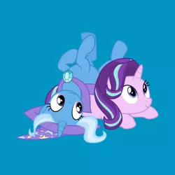 Size: 630x630 | Tagged: safe, derpibooru import, starlight glimmer, trixie, pony, unicorn, bonding, cape, clothes, cute, diatrixes, female, glimmerbetes, hat, mare, meme, smiling, trixie's cape, trixie's hat