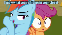 Size: 1280x720 | Tagged: caption, derpibooru import, edit, edited screencap, image macro, meme, rainbow dash, safe, scootaloo, screencap, text, the washouts (episode)