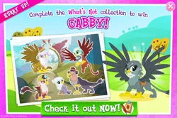 Size: 797x528 | Tagged: safe, derpibooru import, official, screencap, gabby, gilda, gimme moore, graff, grampa gruff, greta, gryphon, advertisement, collection, gameloft, li'l griffon