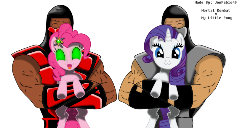 Size: 1701x921 | Tagged: :3, artist:jonpablo45, derpibooru import, ermac, mortal kombat, pinkie pie, rarity, safe, simple background, smoke (mortal kombat), transparent background