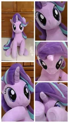 Size: 1440x2560 | Tagged: safe, artist:nekokevin, derpibooru import, starlight glimmer, pony, unicorn, series:nekokevin's glimmy, female, irl, looking at you, looking down, mare, photo, plushie, raised hoof, sitting, smiling, solo, underhoof