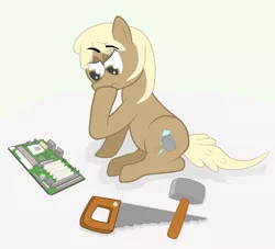 Size: 1100x1000 | Tagged: safe, artist:dracoblair, artist:sintakhra, derpibooru import, mjölna, earth pony, pony, ask sandy pony, hammer, motherboard, saw, solo