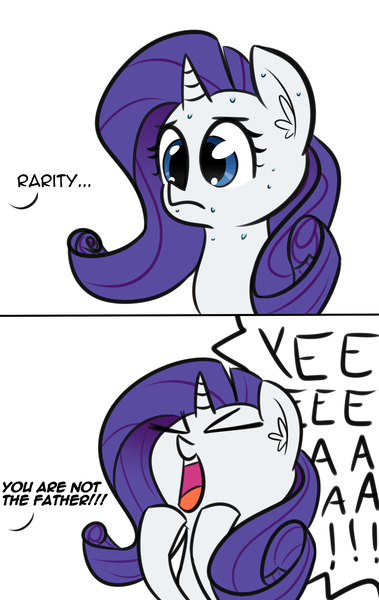 Size: 1650x2615 | Tagged: safe, artist:artiks, derpibooru import, rarity, pony, dialogue, female, mare, not the father, simple background, wat, white background, yeah!!!!!!!!