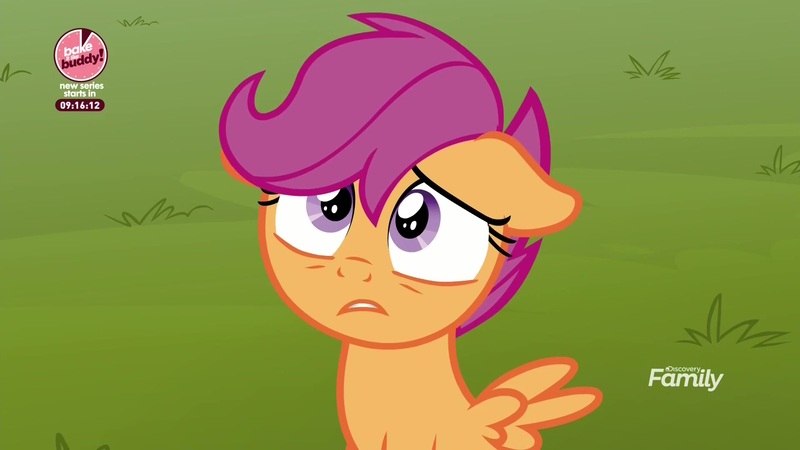 Size: 1920x1080 | Tagged: safe, derpibooru import, screencap, scootaloo, pegasus, pony, the washouts (episode), bake it like buddy, female, filly, floppy ears, foal, sad, solo