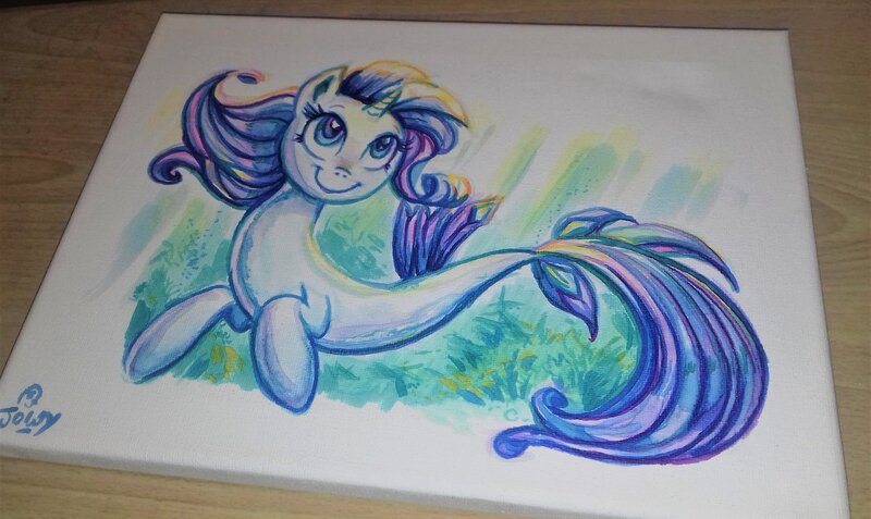 Size: 3264x1947 | Tagged: safe, artist:jowybean, derpibooru import, rarity, seapony (g4), female, mare, seaponified, seapony rarity, solo, species swap, traditional art