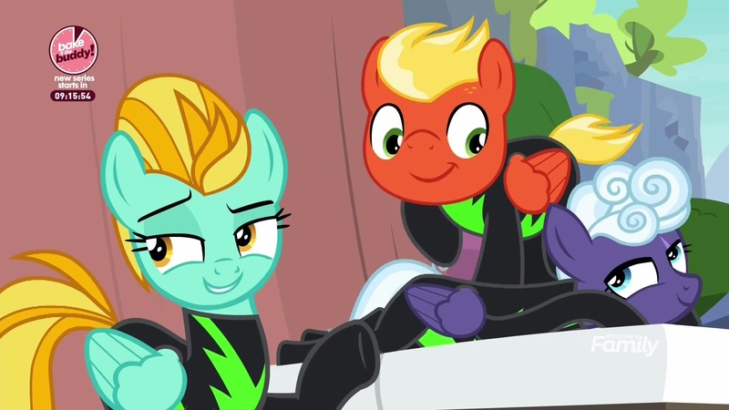 Size: 1920x1080 | Tagged: safe, derpibooru import, screencap, lightning dust, rolling thunder, short fuse, pony, the washouts (episode), clothes, massage, uniform, washouts uniform