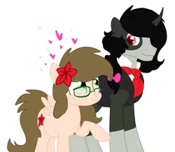 Size: 3217x2806 | Tagged: safe, artist:piñita, derpibooru import, oc, oc:dulce, oc:zalam, demon, demon pony, original species, pegasus, pony, flower, flower in hair, looking at each other, simple background, vector, white background