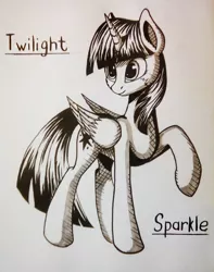 Size: 792x1005 | Tagged: safe, artist:adagiostring, derpibooru import, twilight sparkle, twilight sparkle (alicorn), alicorn, pony, female, mare, monochrome, solo, traditional art