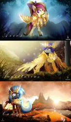 Size: 1440x2463 | Tagged: safe, artist:zidanemina, derpibooru import, part of a set, oc, oc:cancer, oc:tenebris, unofficial characters only, bat pony, pony, anime, bat pony oc, bat wings, cancer (horoscope), crossover, female, mare, saint seiya, smiling, wings