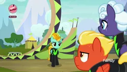 Size: 1920x1080 | Tagged: safe, derpibooru import, screencap, lightning dust, rolling thunder, short fuse, pegasus, pony, the washouts (episode), clothes, eye scar, female, male, mare, ramp, scar, stallion, the washouts, trio, uniform, washouts uniform