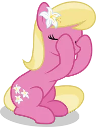 Size: 5000x6595 | Tagged: safe, artist:luckreza8, derpibooru import, lily, lily valley, earth pony, pony, the washouts (episode), .svg available, absurd resolution, background pony, eyes closed, female, flower, flower in hair, lily (flower), mare, simple background, sitting, solo, transparent background, vector